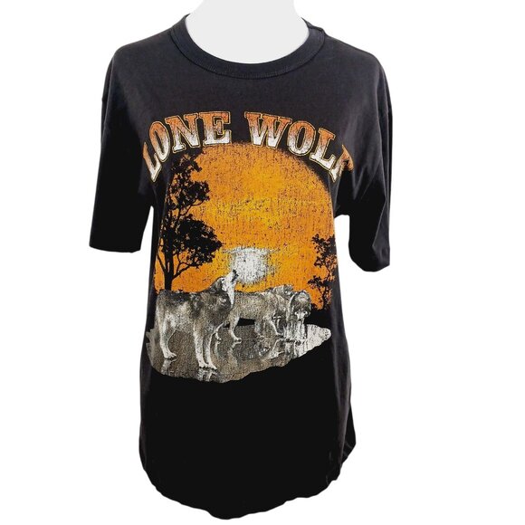 Chaser Tops - Chaser NWT "Lone Wolf" Small Graphic Short Sleeve Tee Brown, Orange, Cream, Gray